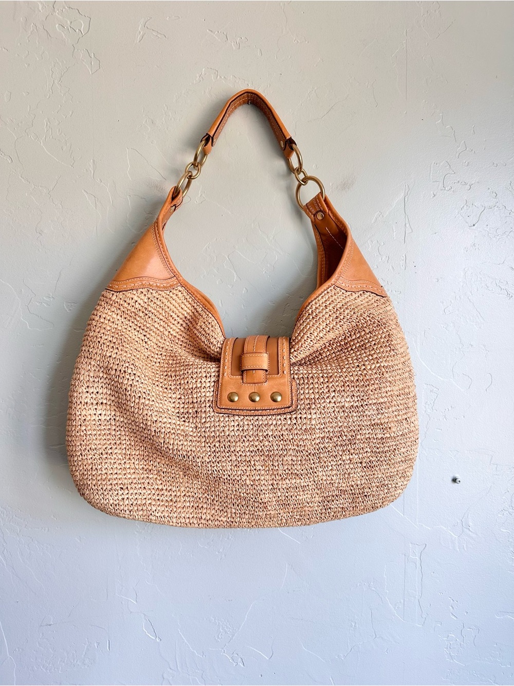 Coach Straw and Tan Woven Hobo Bag - Picture 4 of 11